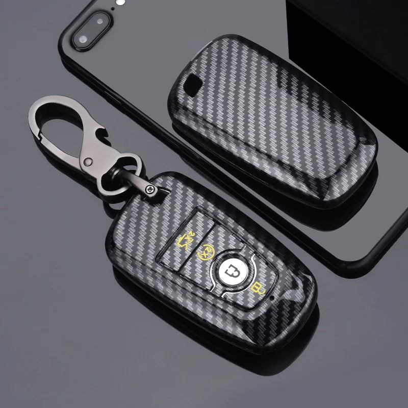 Carbon Fiber Car Key Case Cover Shell For Ford F-150 F-250 F-350 2018 2017 Fusion Mustang Explorer Key Holder Auto Accessories