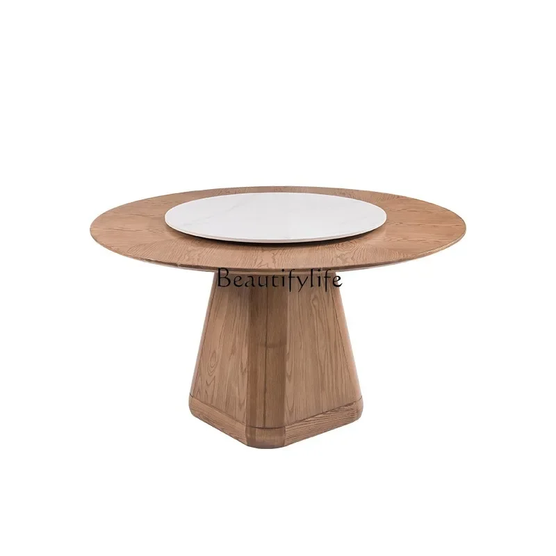 

FG17Nordic Solid Wood Round Table Restaurant Hotel Household Japanese Creative Stone Plate Dining Table with Turntable
