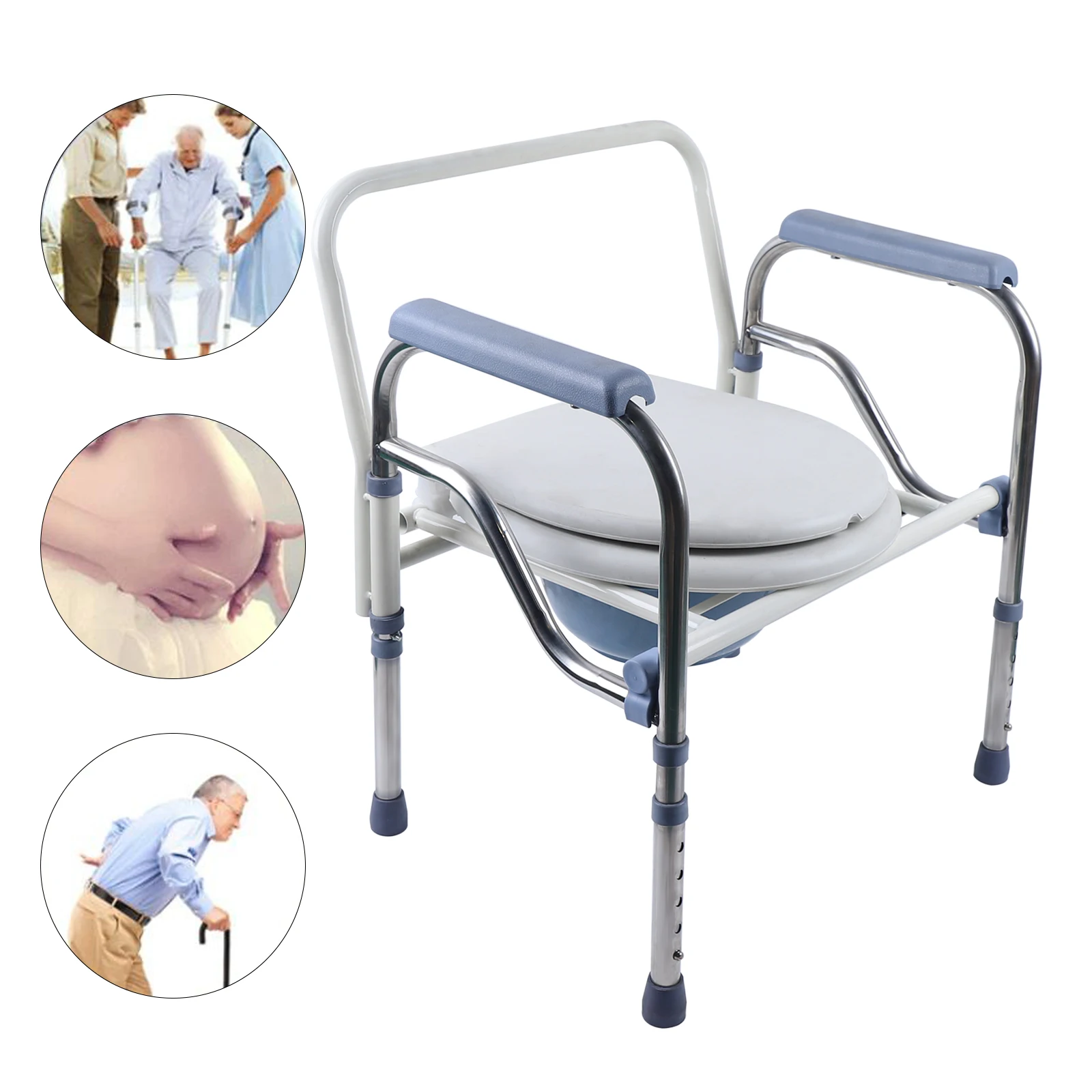 YIYIBYUS Portable Potty Chair Elderly Bedside Foldable Commode Chair Plastic Toilets Stool Shower Chair Safety Adjustable Height