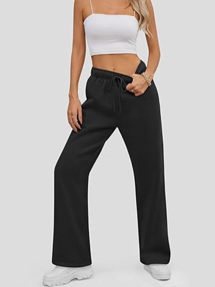 

Весенне-осенние модные спортивные повседневные брюки, новые женские свободные прямые темпераментные универсальные тонкие брюки на шнуровке для поездок на работу