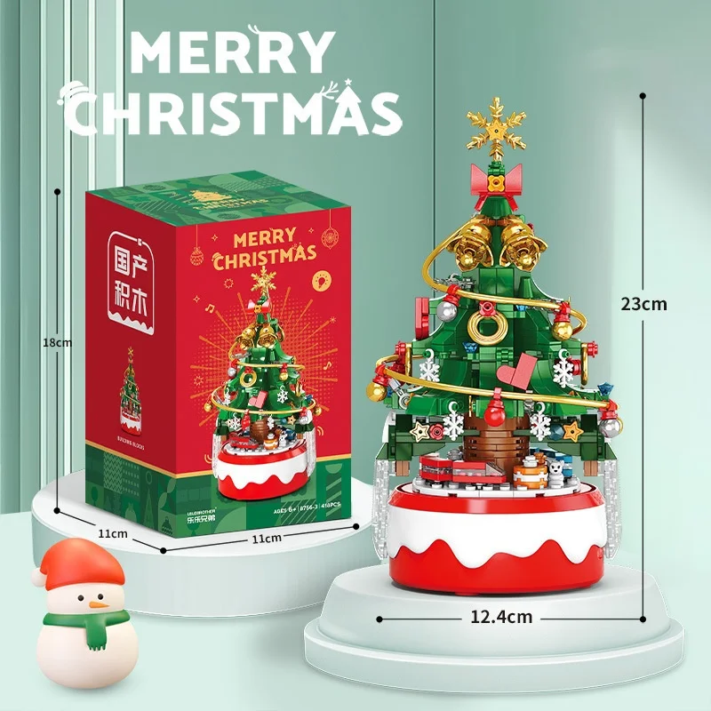 Christmas Tree Santa Claus Music Box Model Micro Bricks Building Block DIY Bricks Toys Children for Adult Gift