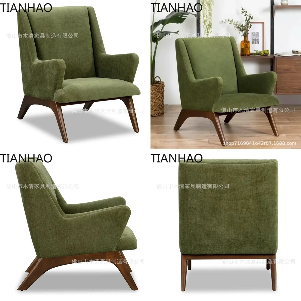 Modern Minimalist Sofa Chair for Living Room Walnut Wood Accent Armchair Nordic Simple Fabric Designer Seating for Home