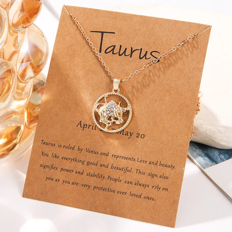 12 Zodiac Sign Necklaces For Women Constellation Pendant Clavicle Chain Choker Jewelry With Cardboard Card Birthday Jewelry Gift