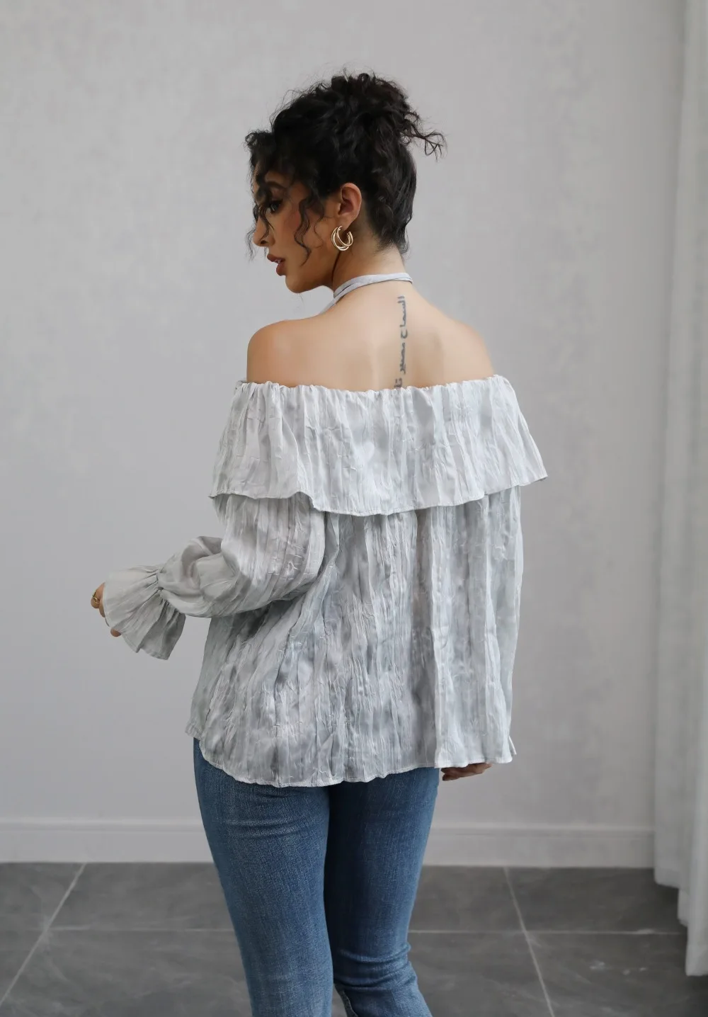 Herfst Nieuwe Franse Stijl Vrouwen Shirt Een Schouder Ruches Lange Mouwen Losse Vrouwen Shirt Top