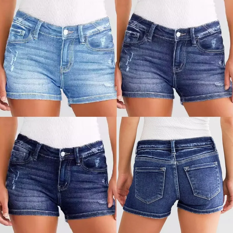  Frauen Sommer Denim Shorts Damen Ripped Hole Jeans kurze Hosen Ropa Para Mujer