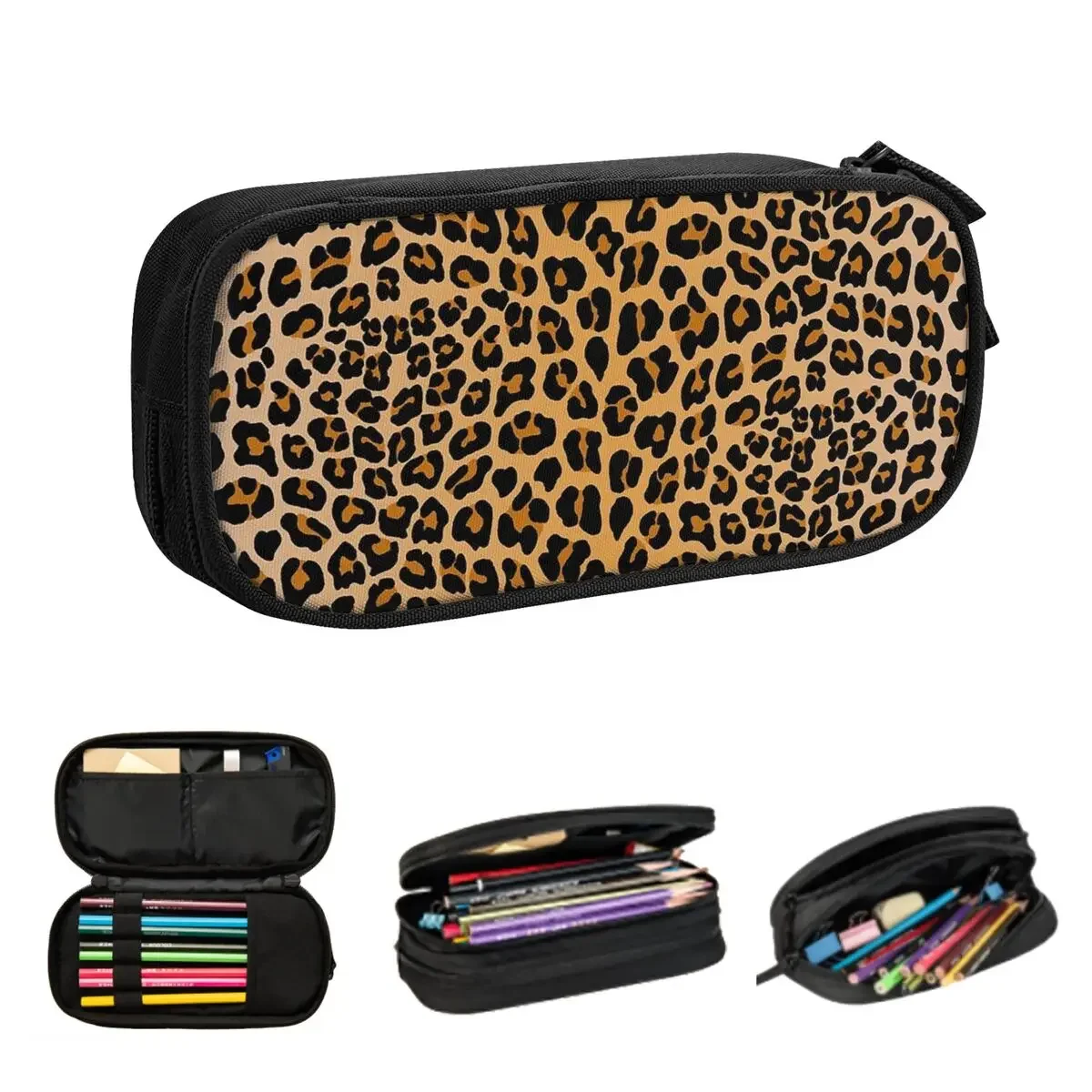 Leopard Print Pencil Cases Big Capacity Pen Bags Pen Box Pencil Pouch For Boys Girls Students Stationery School Office