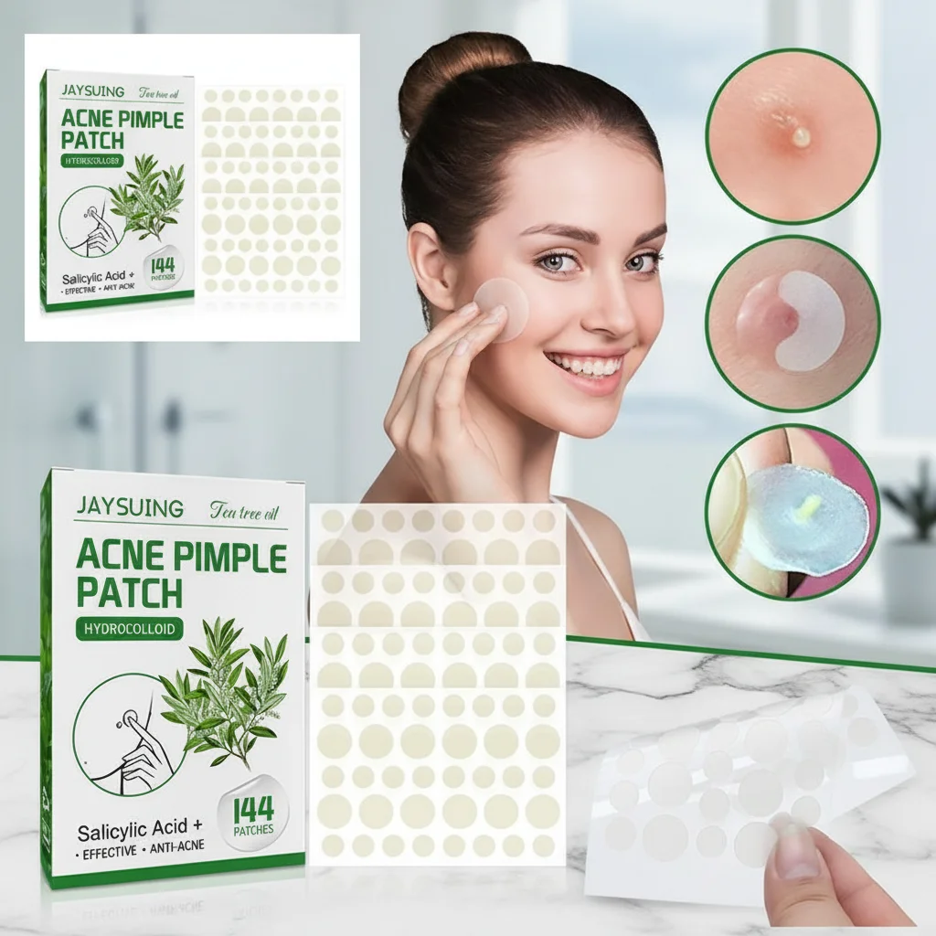 144pcs Tea Tree Oil Acne Patches Invisible Waterproof Moisturizing Repair Cleansing Patch for Closed Acne Diminishing Makeup Com