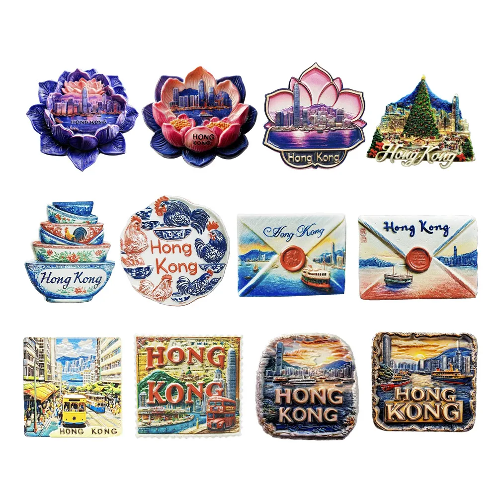 Asia HongKong Resin 3D Fridge Magnets Tourism Souvenir Refrigerator Sticker Handicraft Gift Decoration Articles