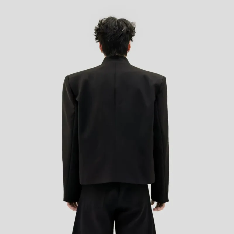 WVGA Autumn New Men Chinese Style Stand Collar Jacket Featuring Metal Embellishments Niche Padded Shoulder Short Coat Ins W28430