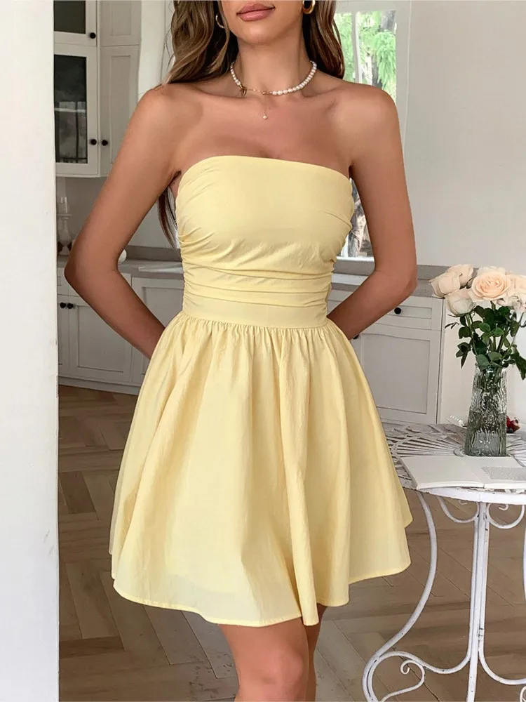 

Elegant Temperament Style Celebrity Bra Dress Women's Summer High-waisted Sleeveless Waist Simple Solid Color Sexy Dresses
