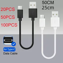 20-100PCS 2A Short Portable 25CM/50CM USB-A Type C Fast Charging Data Cable For Samsung Huawei Xiaomi Mobile Phone Quick Cord
