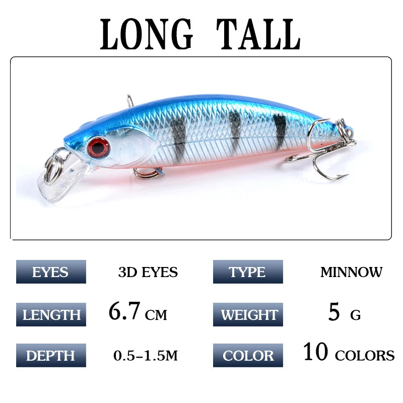 Minnow Fishing Lure 67mm 5g 3D Eyes Crankbait wobbler Artificial Plastic Hard Bait Fishing Tackle