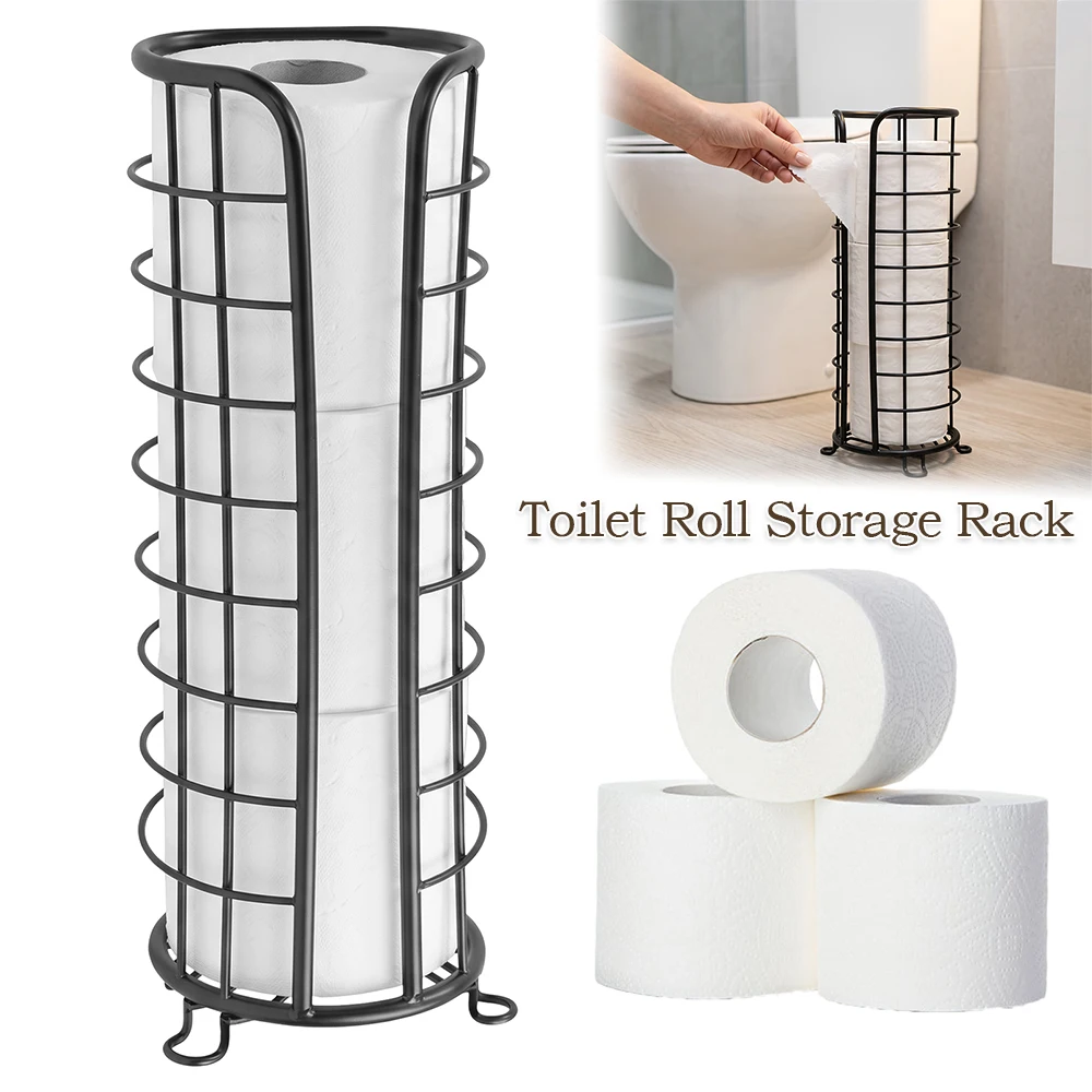 Toilet Roll Storage Rack Metal Floor Standing Toilet Paper Holder with Raised Feet Tissue Roll Holder for Home Bathroom Decor