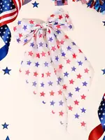 Patriotic Star Print Mesh Hair Bow Clip Red White Blue Festival Accessory - Image 4