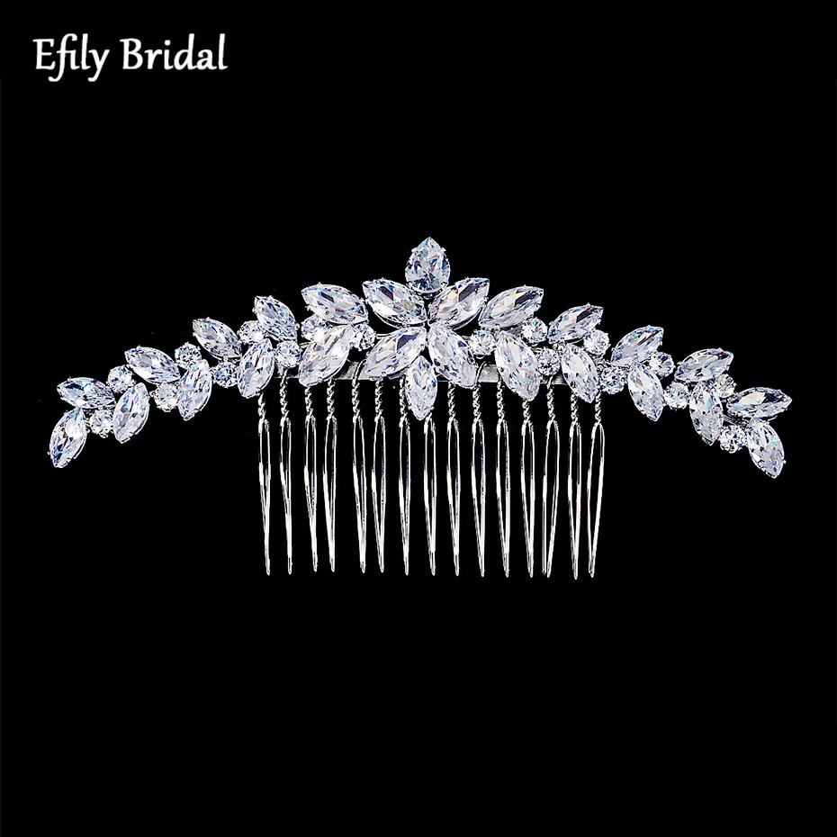 Efily Cubic Zirconia Leaf Wedding Hair Comb Zircon Bridal Head Jewelry for Women Bride Hair Accessories Bridesmaid Gift