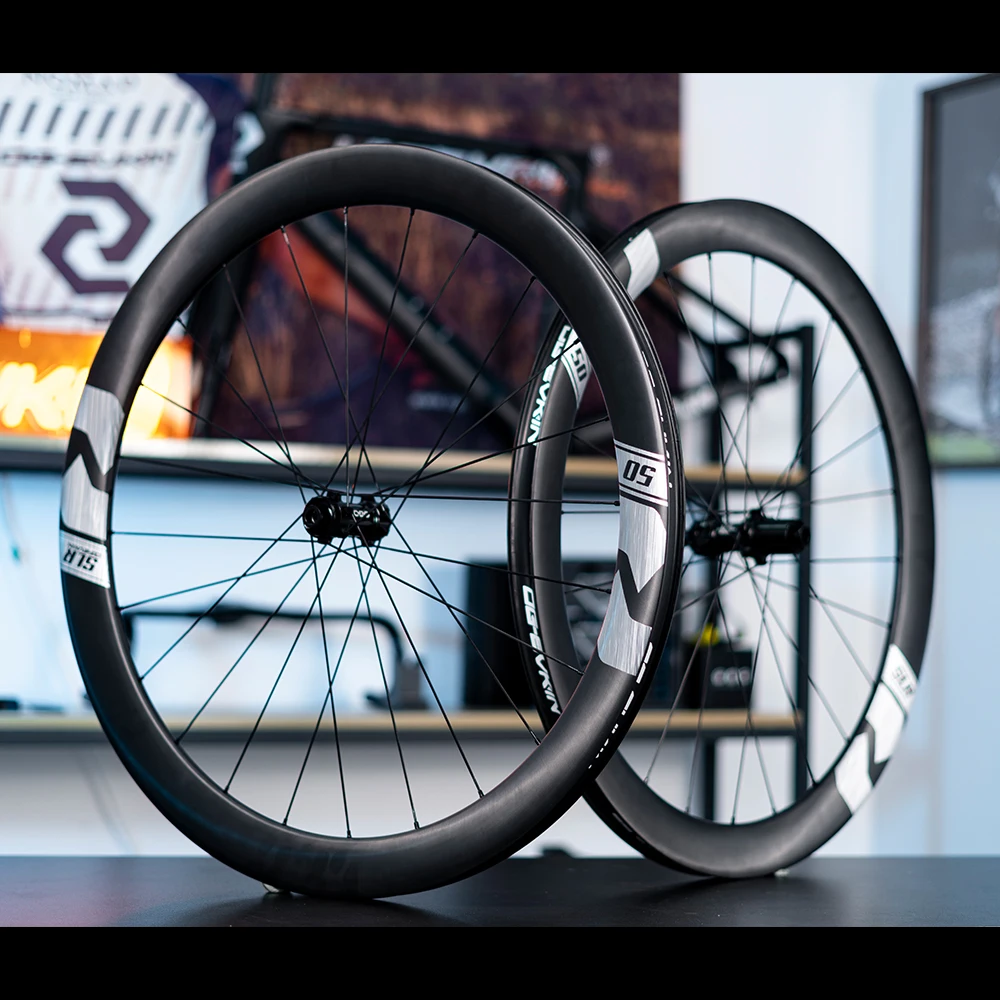 OG-EVKIN RW-D50SLR Road Carbon Wheels T800 Tubeless Disc Brake 700C Light 50mm Depth 23mm Inner Width 100x12 142x12 Set