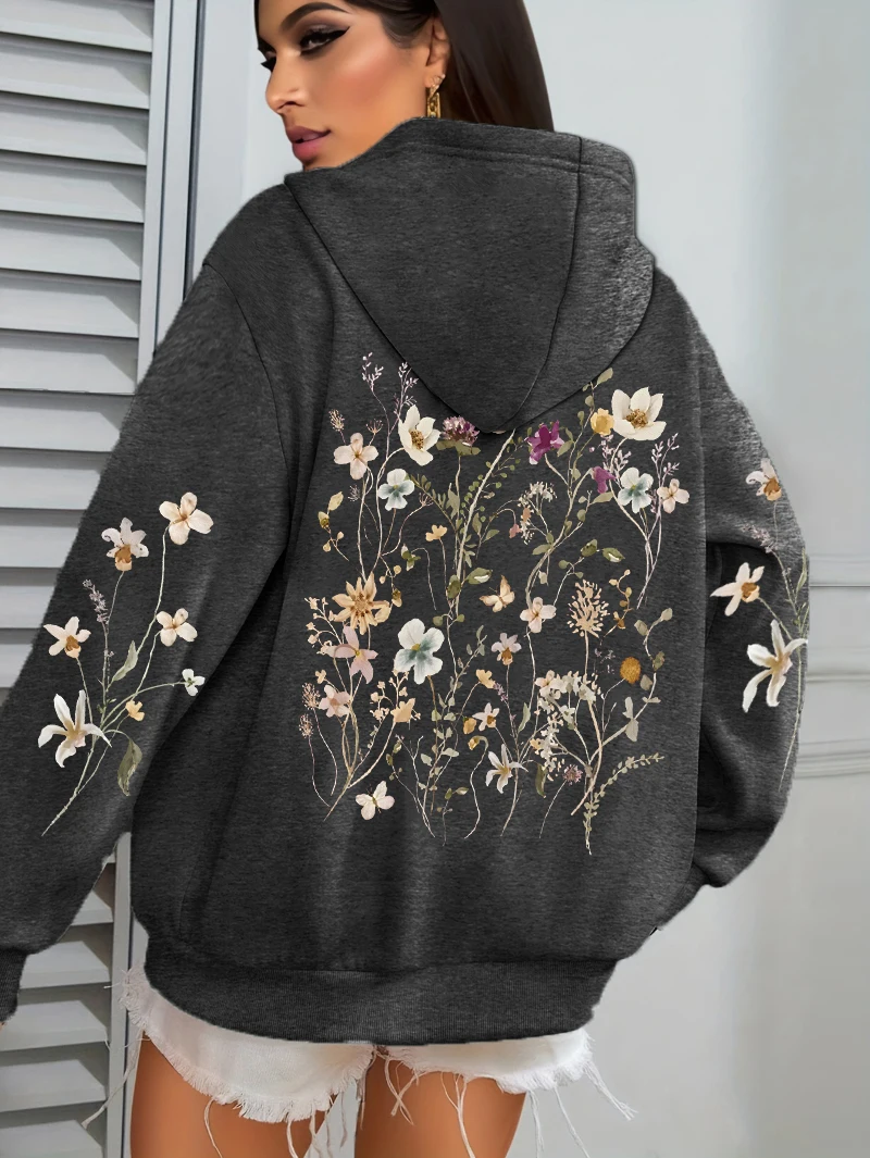 Sweat-shirt à capuche imprimé Floral pour femmes, élégant pour l'automne et l'hiver, vêtements décontractés et amoureux du Style naturel, vêtements de nouvelle marée