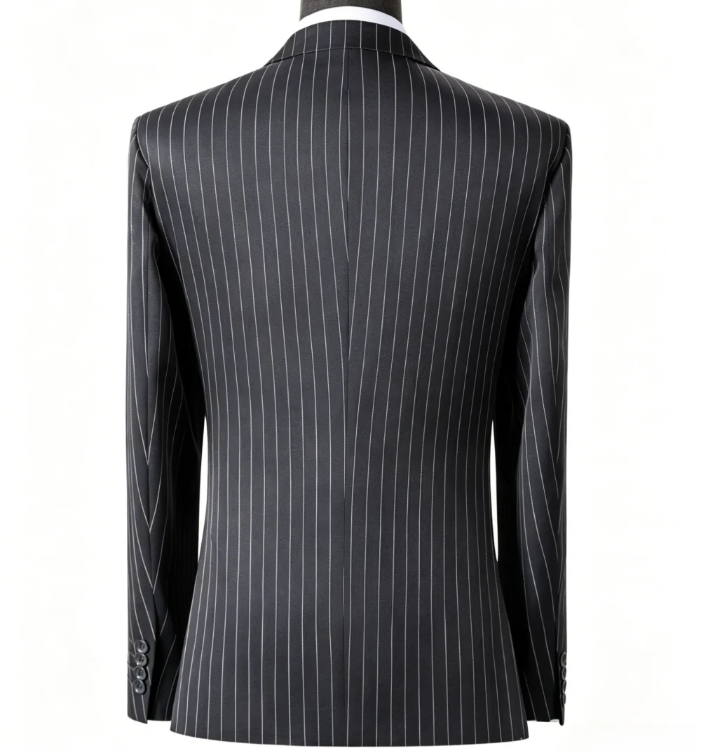 Men's Suits Pinstripe 3 Piece Single Breasted Slim Fit Business Suits For Wedding Groomsmen（ Blazer Vest& Pants Set）