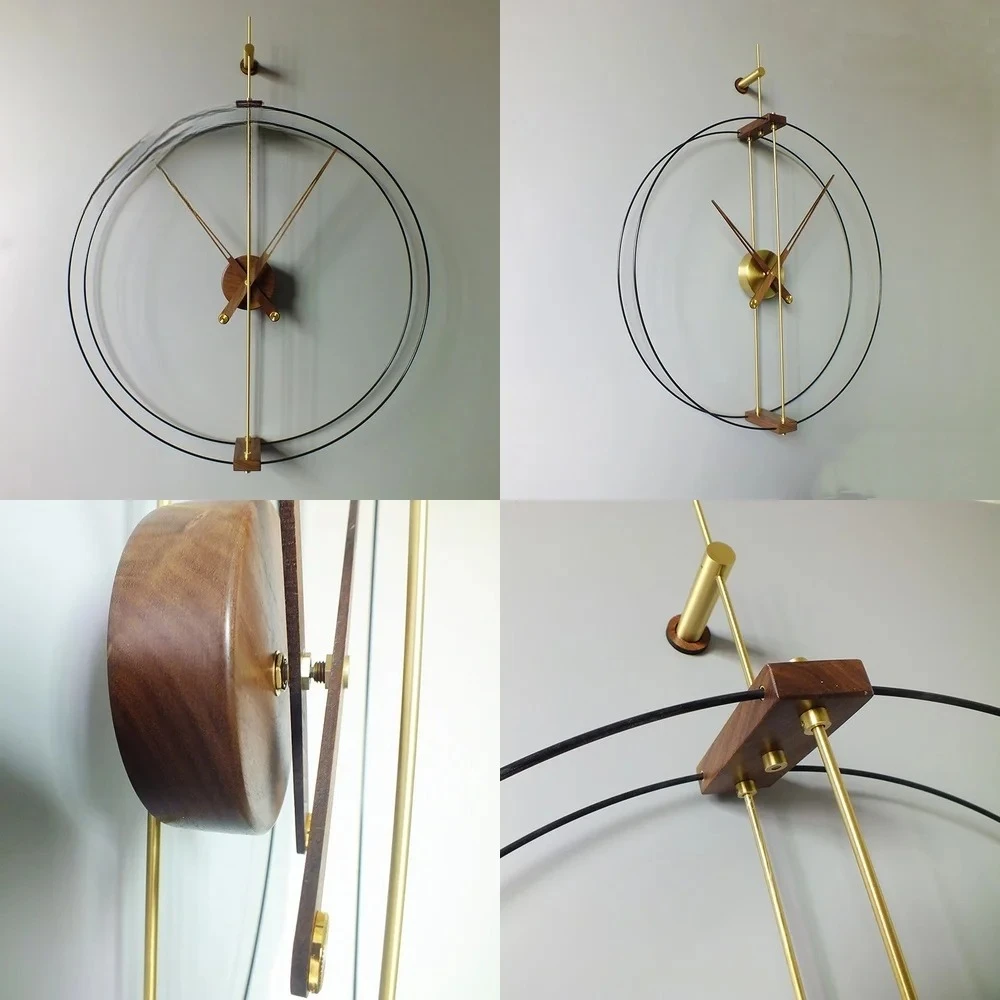 Nordic Style Wall Clock for Modern Living Room Bedroom Office Decor Black Walnut Wood Frame Silent Quartz Movement Large