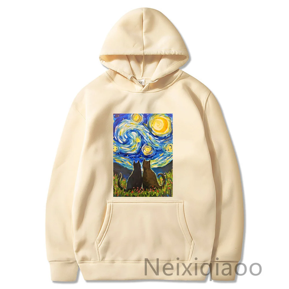 

Plus Size Van Gogh's Paintings Hoodie Women Men Autumn Winter Fleece Warm Long Sleeve Basic Harajuku Sweatshirt Female Pullover