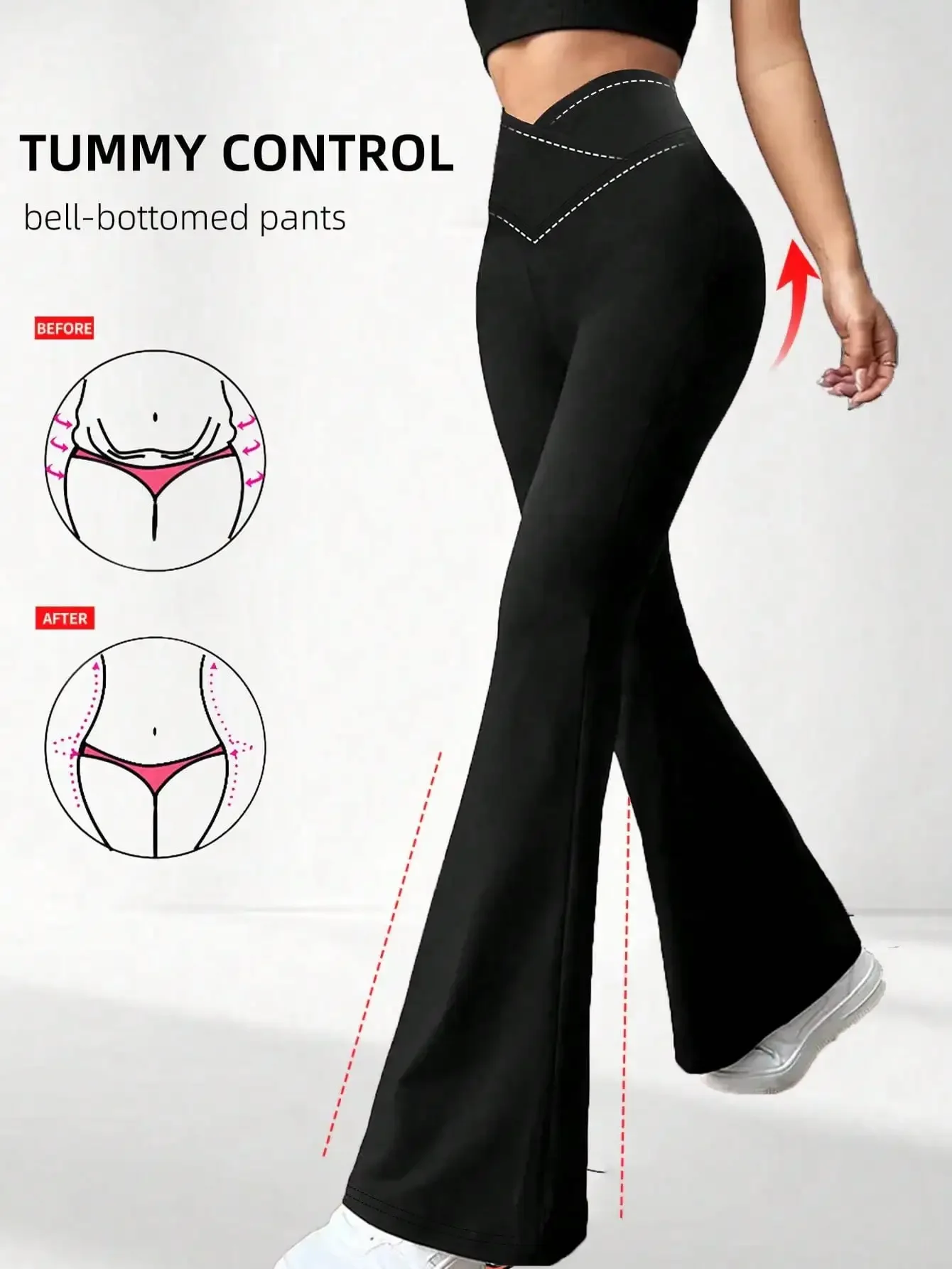 

Women's Criss-Cross Waist Flare Pants, High Elasticity Polyester Solid Color Sports Yoga Pants, Criss-Cross Waist Casual Long Pa