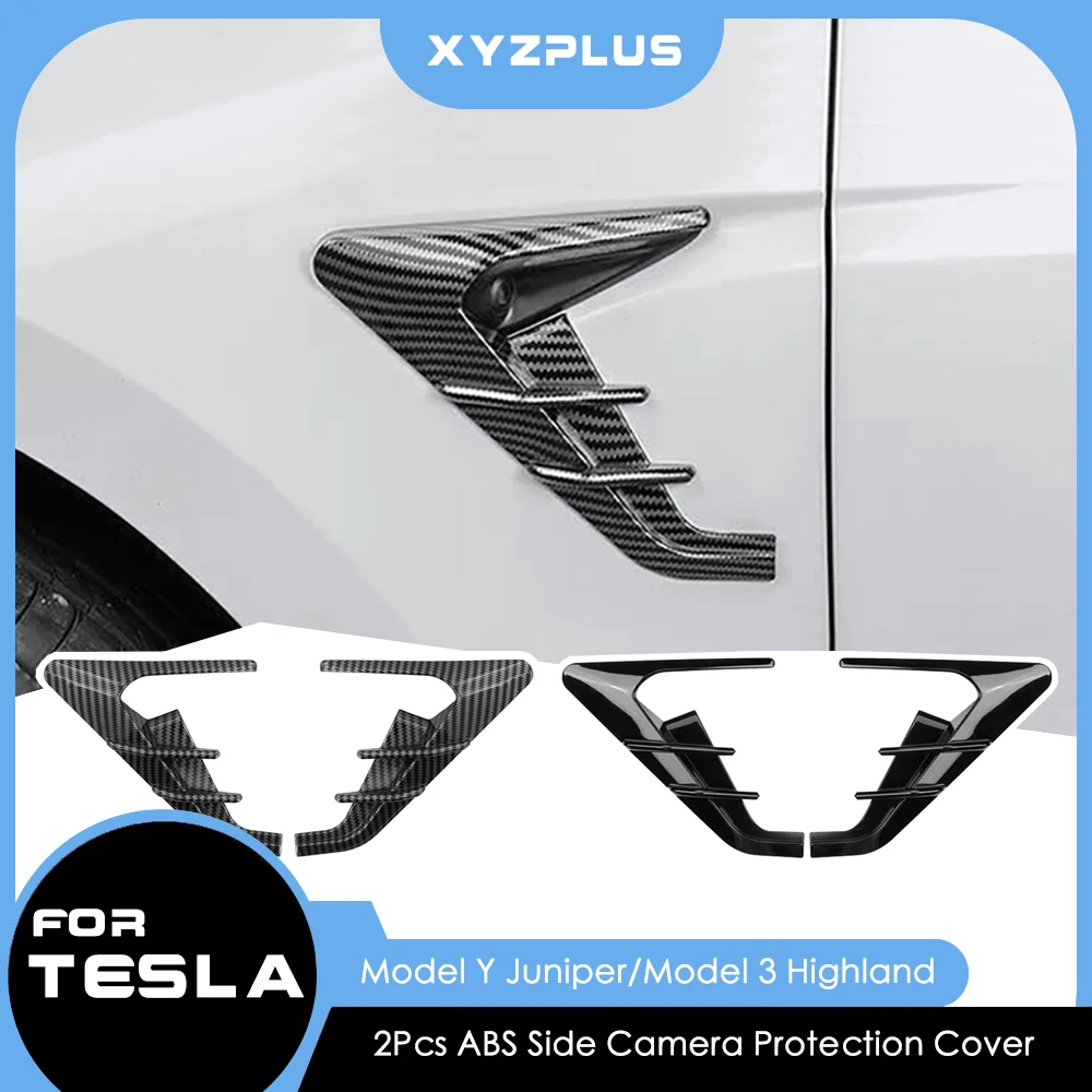 

2Pcs Car ABS Side Camera Protection Cover Decoration Sticker For Tesla Model 3 Highland Moel Y Juniper 2025 2026 Car Accessories