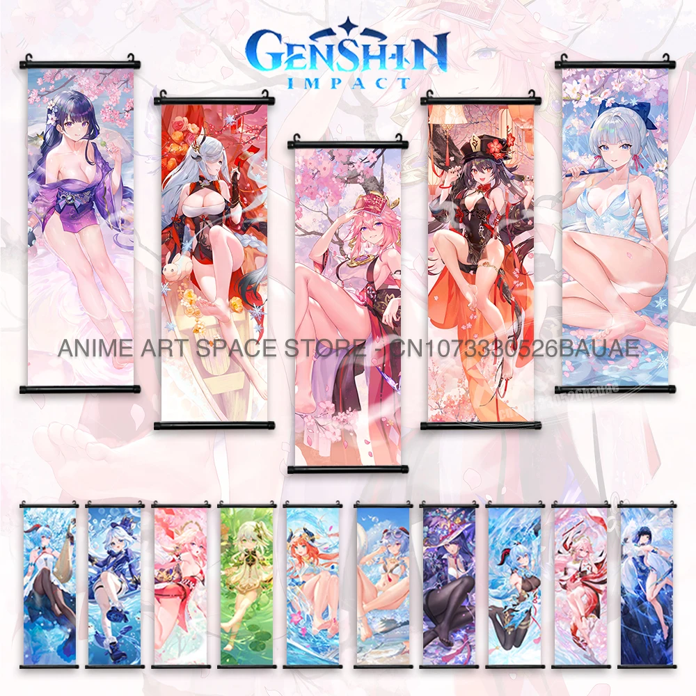 

Genshin Impact Hanging Painting Kawaii Sucrose Anime Poster Ningguang Home Decor Noelle Wall Artwork Qiqi Scroll Picture Venti