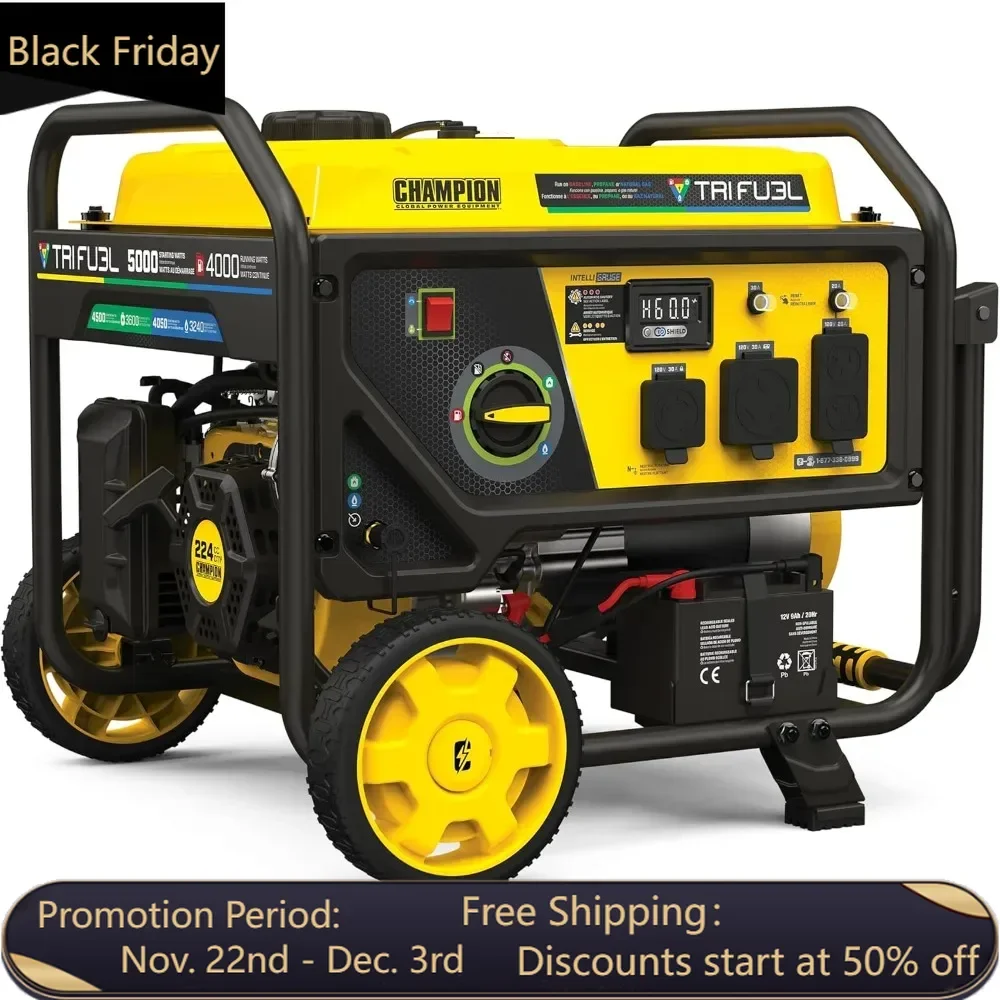 5000-Watt Electric Start Tri Fuel RV Ready Portable Generator with CO Shield