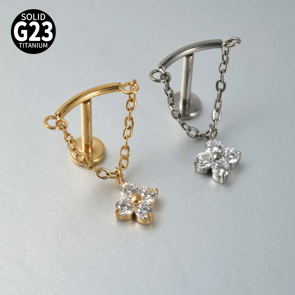 Solid Titanium Curved Bar Pendant Chain Dangle Earrings