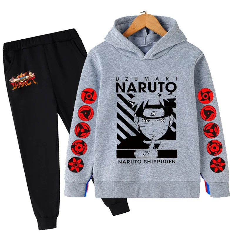 

Толстовки с капюшоном в стиле аниме Naruto, комплект из 2 предметов, комплекты одежды для маленьких девочек, комплекты детской одежды для девочек, толстовка + брюки, наряды, детские костюмы