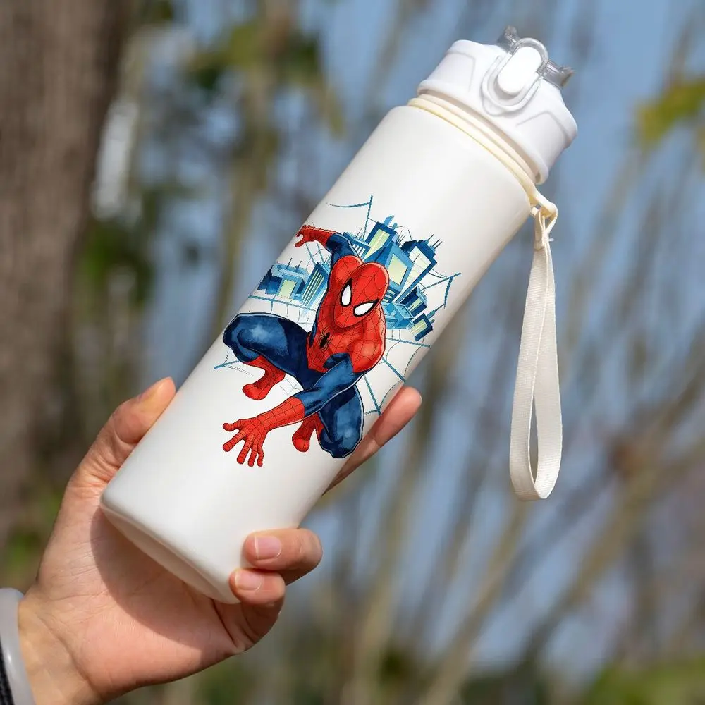 Bouteille d'eau Spider-Man 750 ml avec paille, sans BPA, motif dessin animé, tasse tendance pour couple, idéale pour la maison, les voyages, le camping, le sport, cadeau pour amis et famille