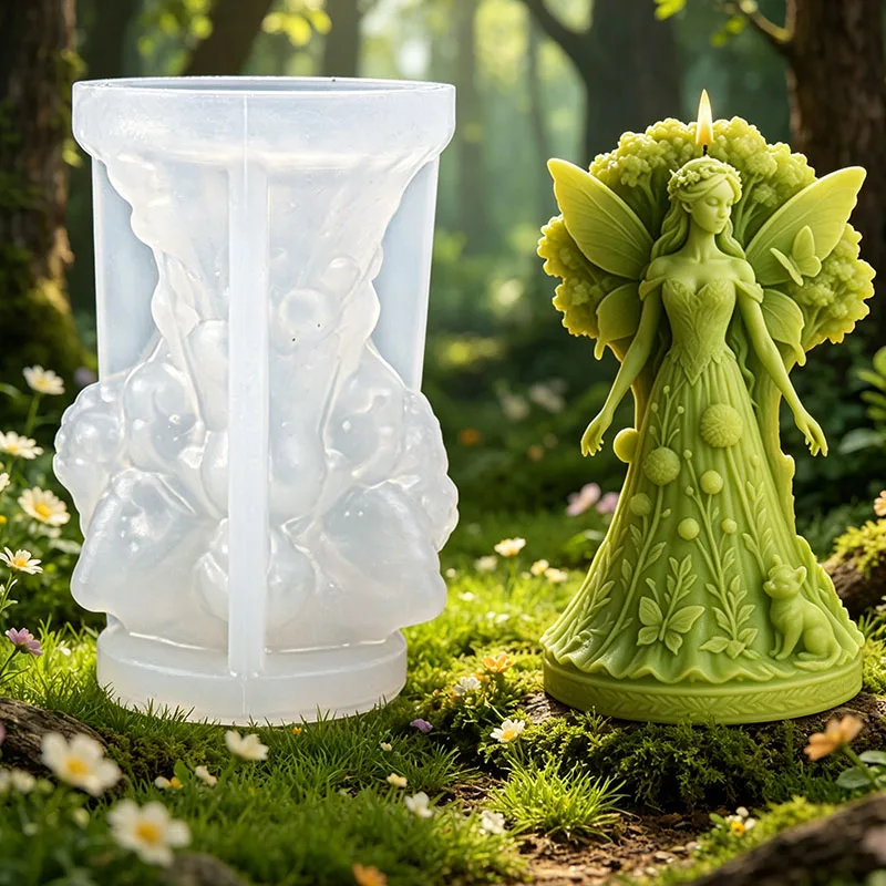 Moule à bougie en silicone 3D Fée de la Forêt, Déesse elfe ailée avec papillon, pour la fabrication de savons parfumés et d'ornements artisanaux, décoration intérieure