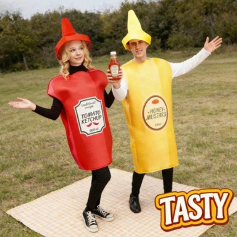 

Couple Ketchup Mustard Costume Cosplay Outfit for Halloween Carnival Masquerade Party Stage Performance