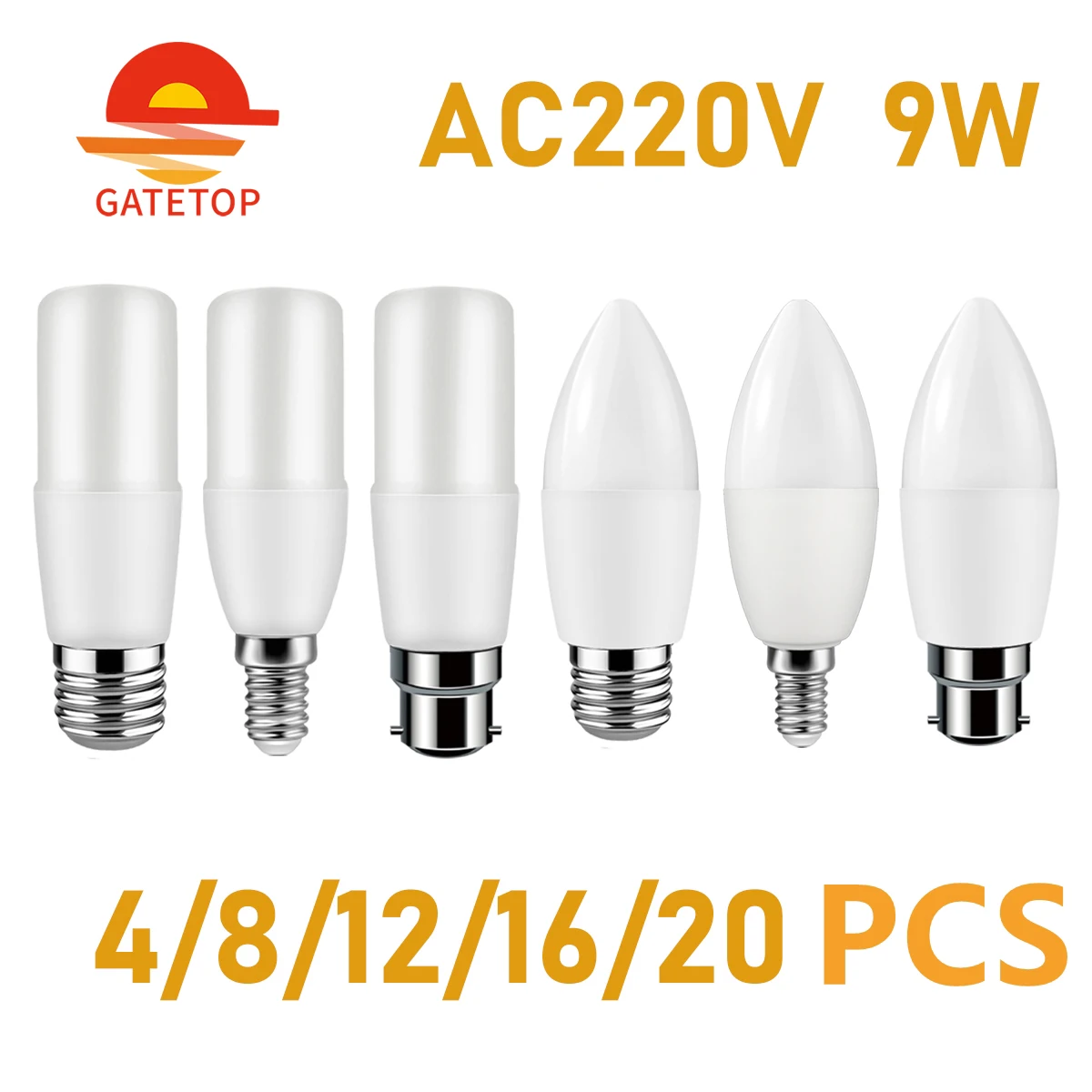 Ampoule LED E14 B22, 9W, AC 220V, 4 à 20 pièces, pour éclairage décoratif de la maison et du bureau