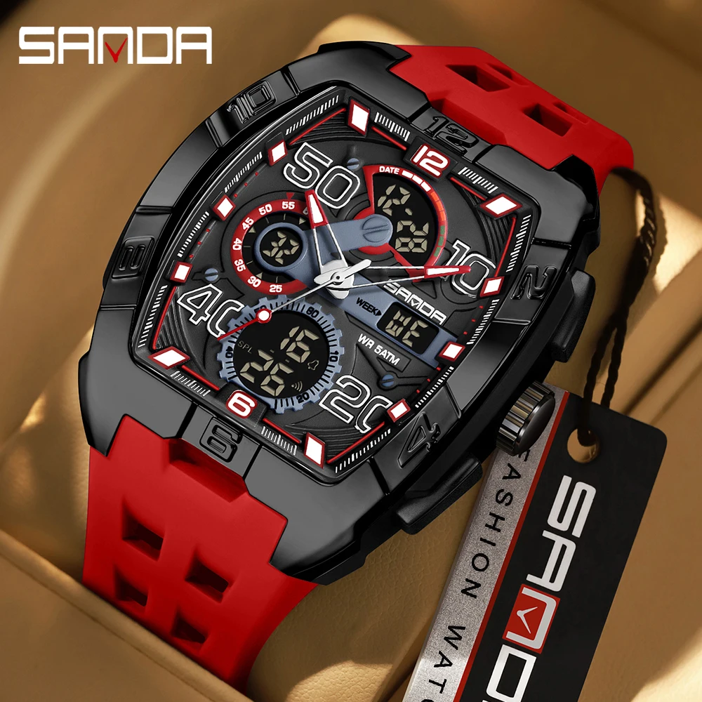 

SANDA 2026 Men's Outdoor Multifunctional Electronic Quartz Watch 5ATM Waterproof Night Light Countdown Stopwatch Alarm Clock