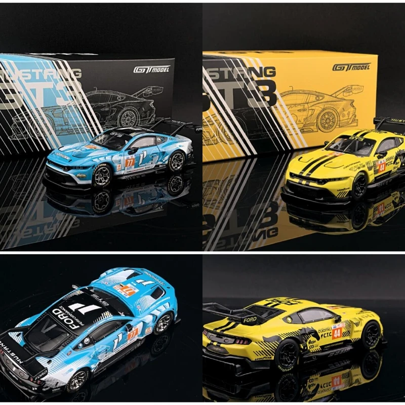 GT model 1:64 Mustang GT3 Blue #77 /  Yellow #44 Racing Diecast Model Car
