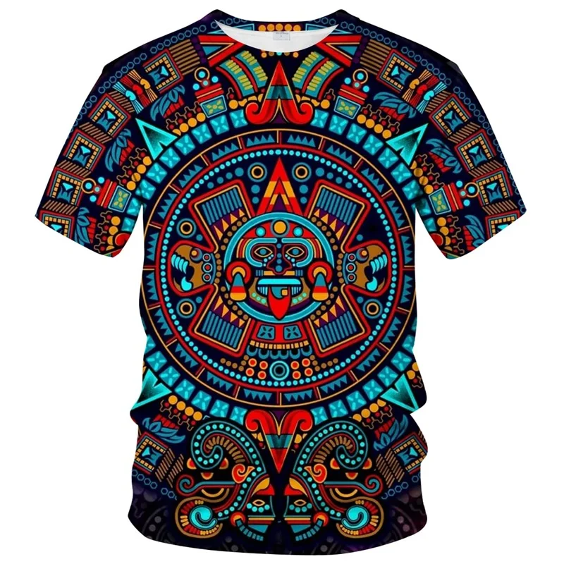 3D Print Men's Mexico T-Shirt Summer Short Sleeve Oversized Tees Tops Mayan Culture Theme Shirt Realistic Graphic Shirt Tops