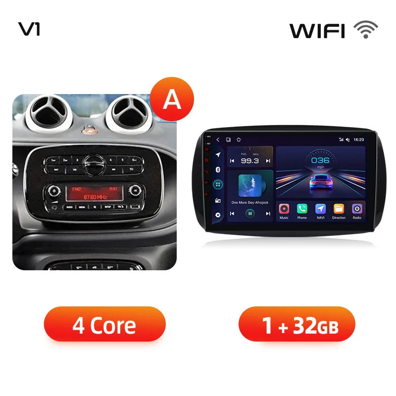 Junsun Draadloze CarPlay Android Auto Autoradio Voor Mercedes Benz Smart 453 Fortwo 2014-2020 Gps Multimedia 2 Din systemen Stereo