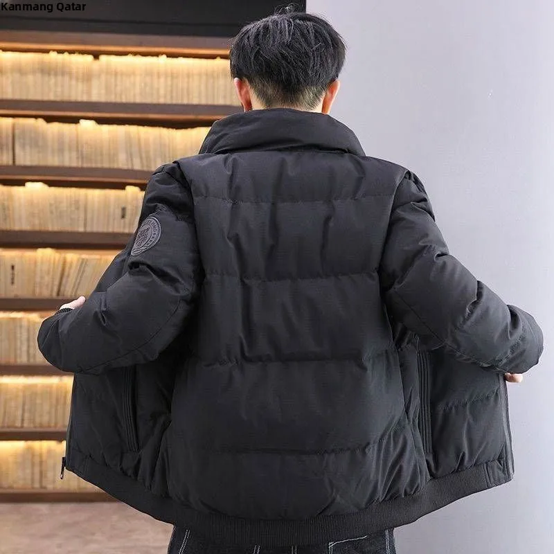 Jaet de algodão masculino de inverno, casacos casuais para jovens, casaco de algodão versátil e com nó ort sle