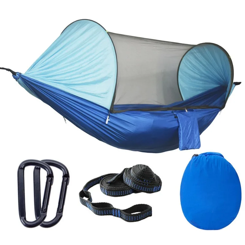 Quick Setup Automatic Mosquito Net Hammock Anti-rollover Parachute Cloth Hammock Complete Hanging Lightweight Foldable Camping