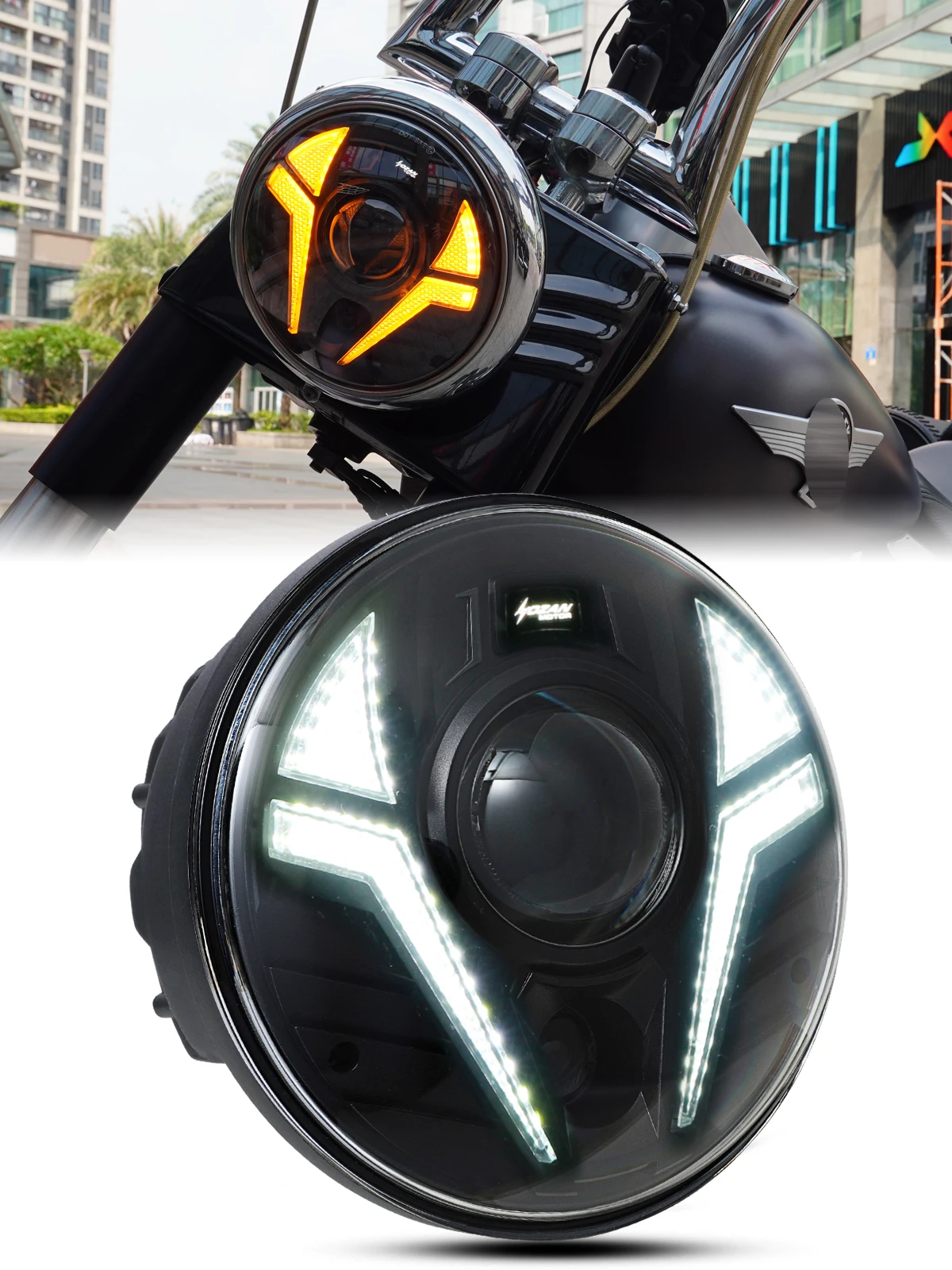 

5,75-дюймовая светодиодная мотоциклетная фара с корпусом, белая/янтарная DRL, совместимая с Shadow Buell Blast Cafe Racer Cruiser