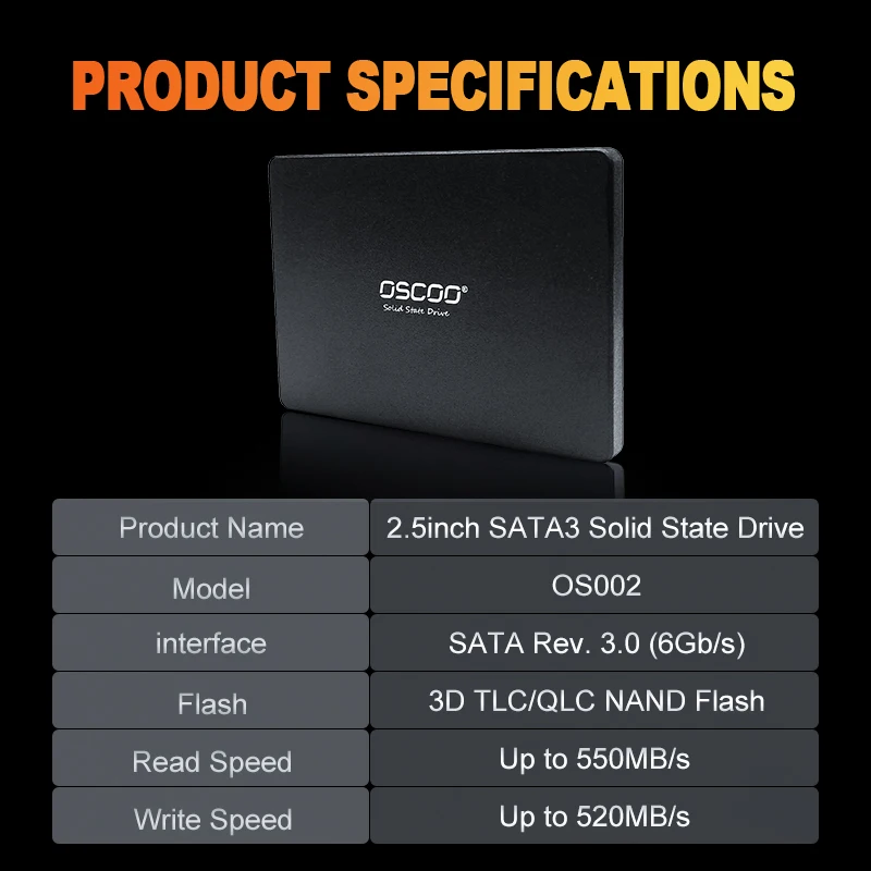 OSCOO Nero SSD 120 GB 240 GB 2.5 pollici Unità a stato solido 3D TLC NAND Flash SATA3.0 SSD per laptop e desktop Prezzo all'ingrosso di fabbrica