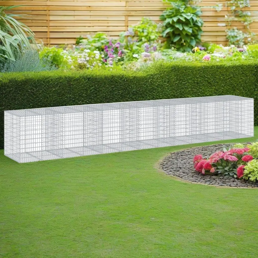 Galvanized Iron Gabion Basket with Cover - 255.9x39.4x39.4 cm Durable Outdoor Solution