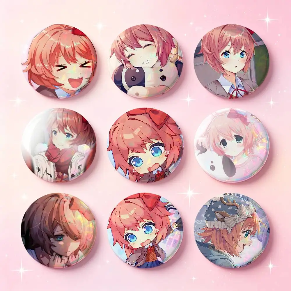 Cartoon Game Figure Sayori Badges 25 32 44 58 75 Mm Round Cosplay Pin Bag Decor Fans Collect Friends Gifts Brooch Souvenir