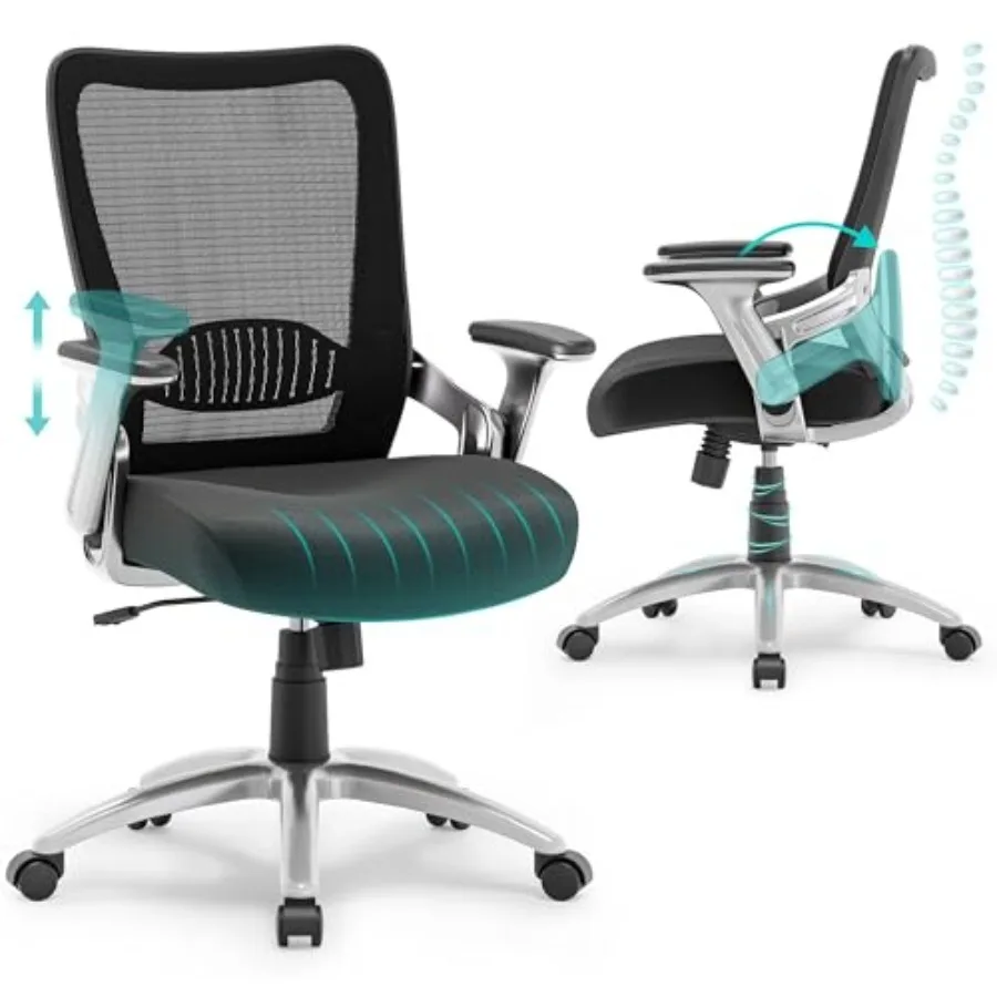 

Office Chair, Ergonomic Computer Desk Chair, Sturdy Executive Task Chair - Adjustable Lumbar Support, Flip-up Arms, Tilt Functi