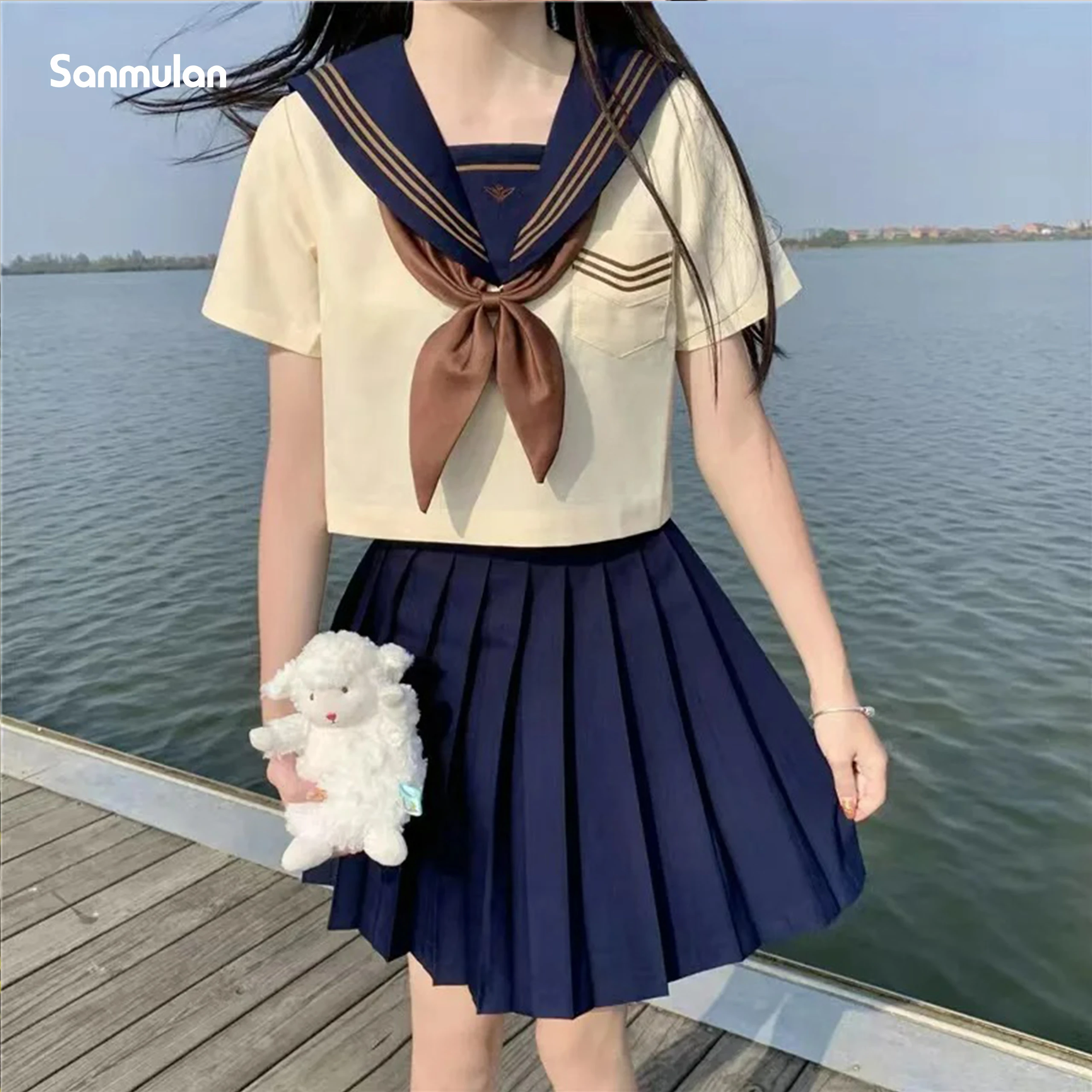 Uniformes escolares japoneses de Anime COS Sailor Suit Jk, uniforme de escuela media universitaria para niñas, disfraz amarillo claro para estudiantes