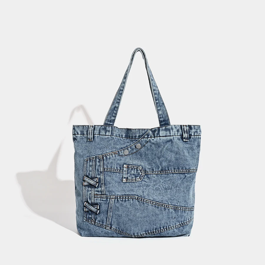 Casual Tote Bags For Women Luxury Designer Handbag Purse 2024 New In Denim Splicing Decoration Large Capacity Underarm Shoulder