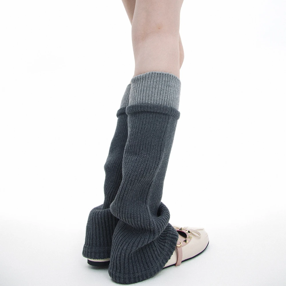 Winter New Japanese Knit Color Block Leg Warmers Ins Simple Trendy Yarn Slouch Leg Warmers Outdoor Warm Women Leg Warmers