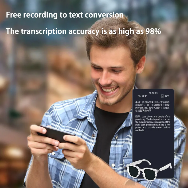 New AI Intelligent Translation Glasses Touch Type Sunglasses