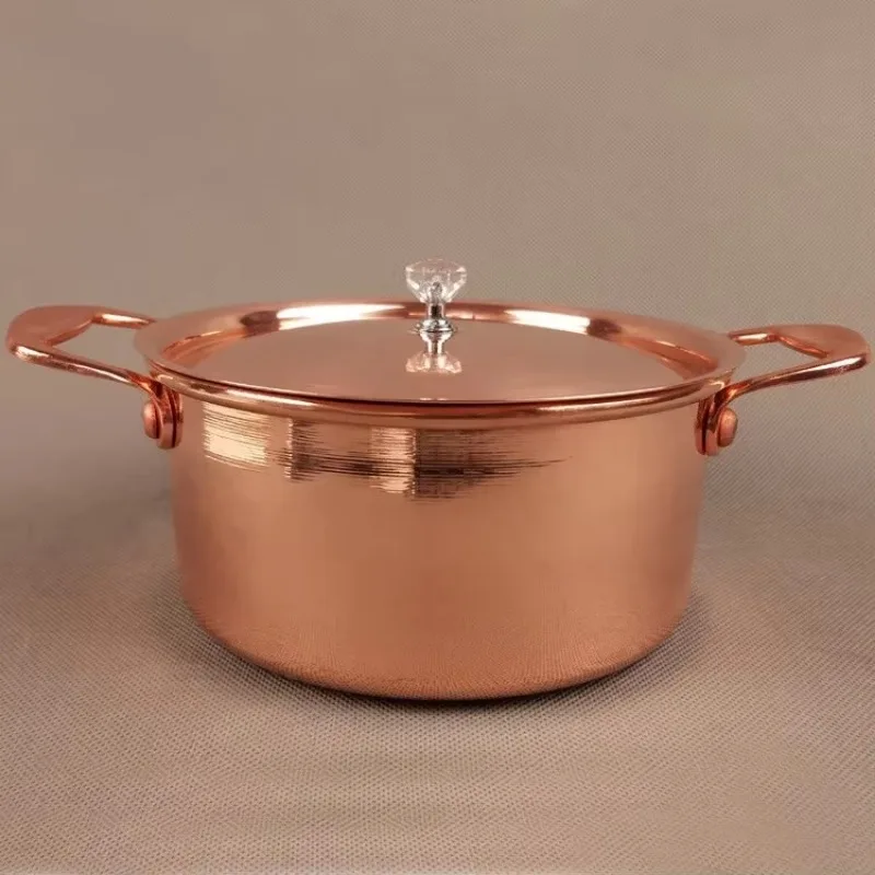 

Pure Copper Small Hot Pot For One Person Cooking Induction Cooker Soup Pot with Lid 17cm Easy To Clean Single Serving Pot Best